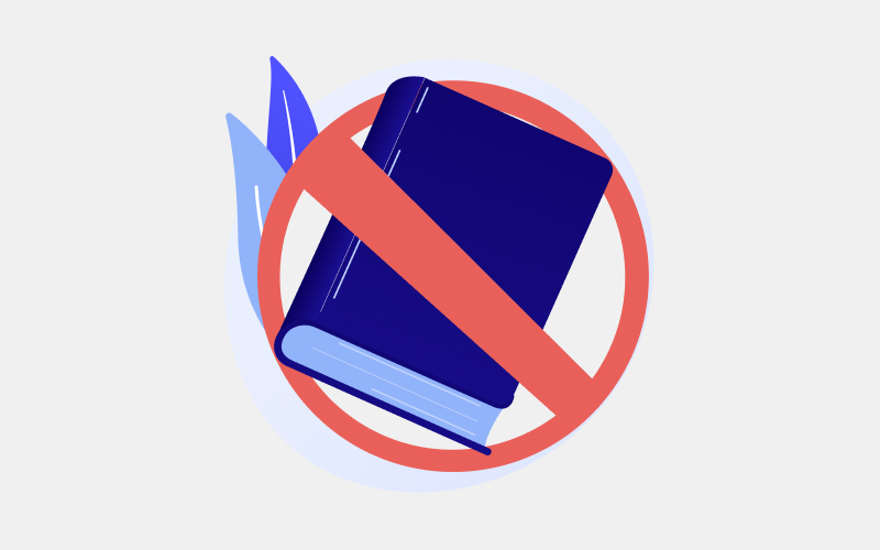 Illustration of a book with a red prohibited sign.